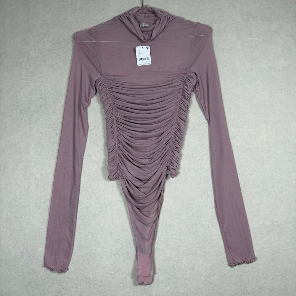 Free People Bodysuit Womens S Intimately Under It All Lilac Ruched Long Sleeve
